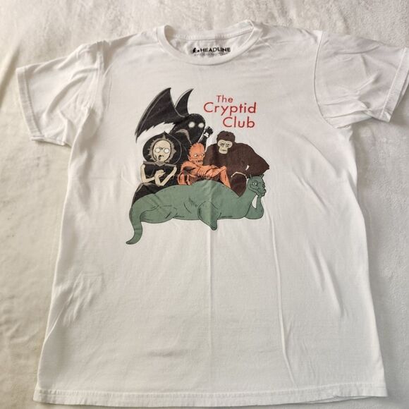 Headline White Tshirt With The Cryptid Club Graphics Size Medium - Picture 1 of 5